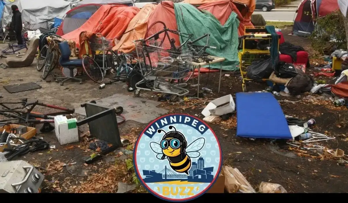 Winnipeg city skyline highlighting homelessness and housing crisis concerns after rejection of designated encampments