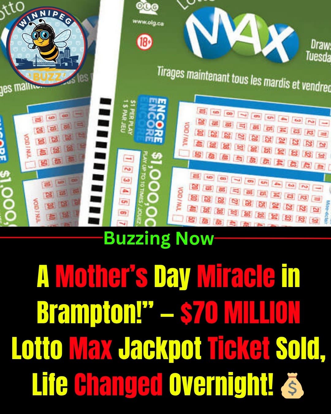 $70 Million Lotto Max Jackpot Ticket Sold in Brampton: “A Mother’s Day Gift” Sparks Excitement Across Canada