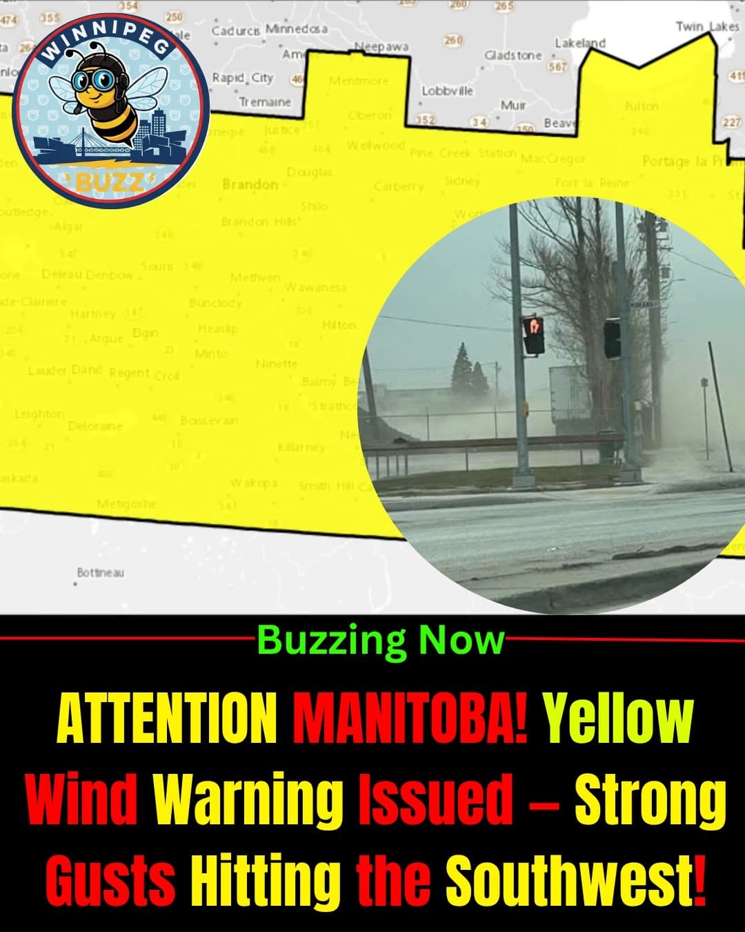 Yellow Wind Warning Issued for Southwestern Manitoba as Strong Gusts Raise Travel Concerns