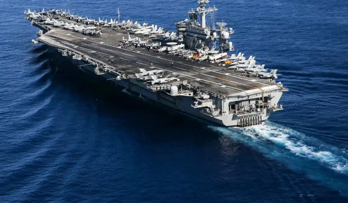 U.S. Navy ships enforcing blockade near Iranian ports in Strait of Hormuz amid rising Middle East tensions